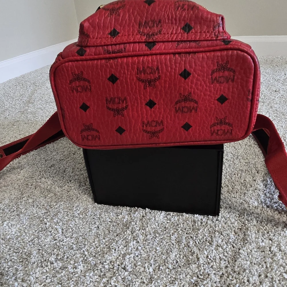 MCM Scarlet Red Backpack with Gold Accents - Picture 2 of 4